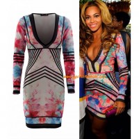 Floral Long Sleeves Dress In The Style Of Beyonce