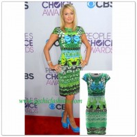 Gorgeous Celebrity Inspired Green Bow Print Bodycon Dress In The Style Of Paris Hilton