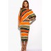 Teal Orange Abstract Striped Draped Maxi Dress